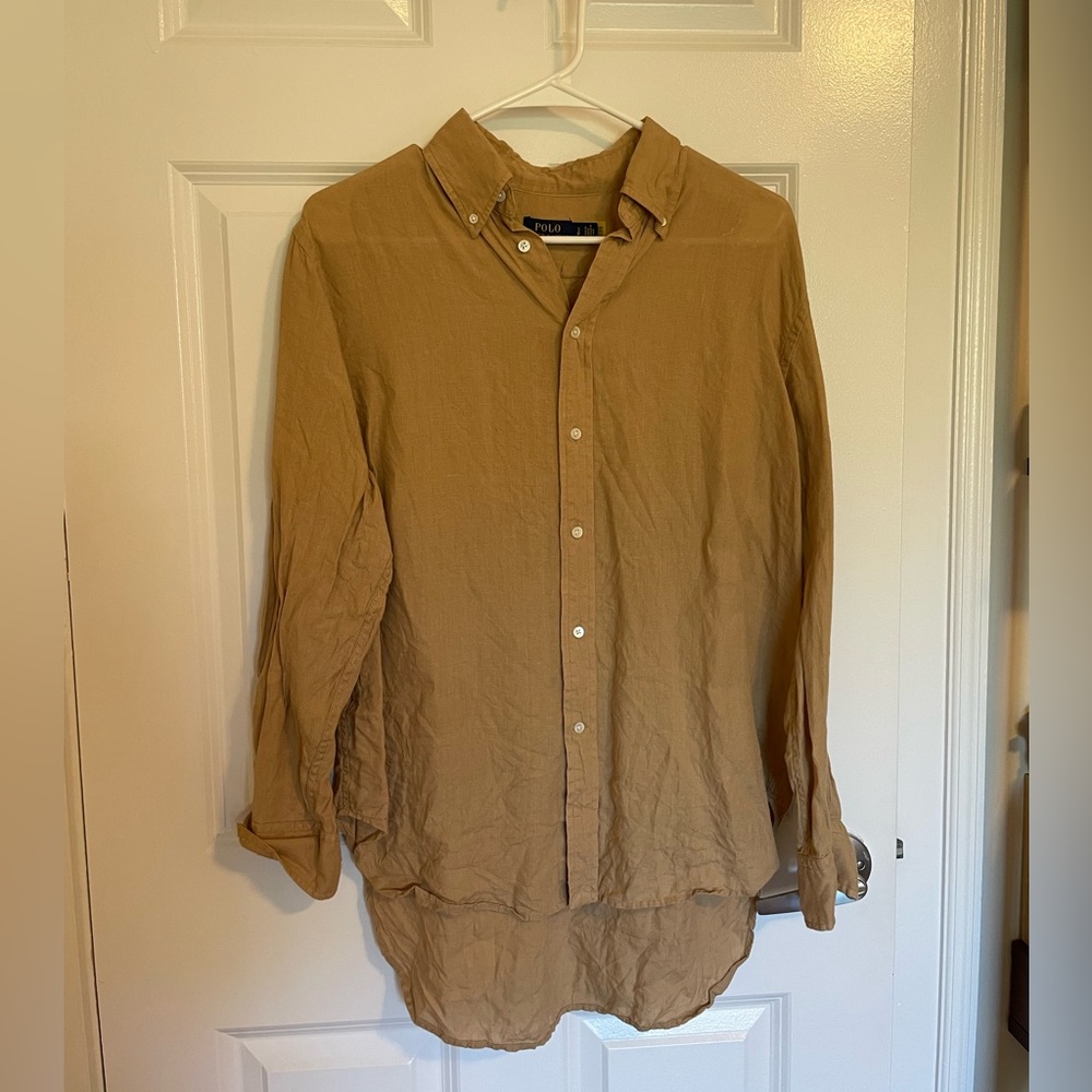 Ralph Lauren Casual Tan Linen Button-Down Shirt